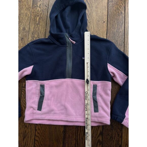 Patagonia Microdini Cropped Hoodie Pullover Fleece New Navy Planet Pink Kids’ XL - Picture 3 of 5